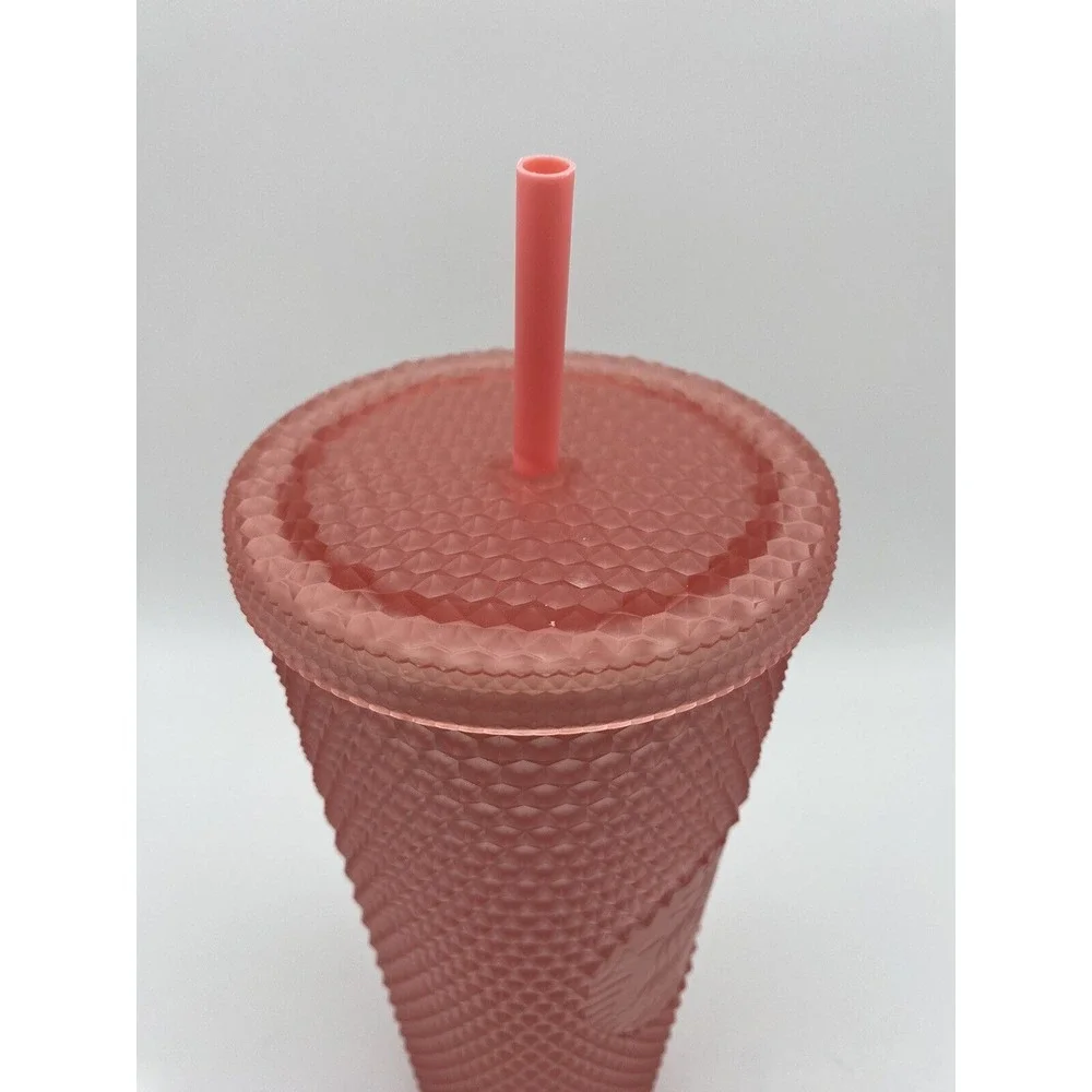 Starbucks 2022 Valentines Soft Touch Pink Lemonade Studded 24oz Cold Cup Tumbler